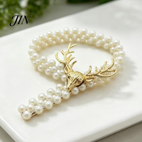 Curtain Tiebacks for Drapes Deer Head Tieback, Faux Pearl Beaded Stretch Holder, Adjustable Holdbacks Holdback Bedroom Living Room Window Door Easy to