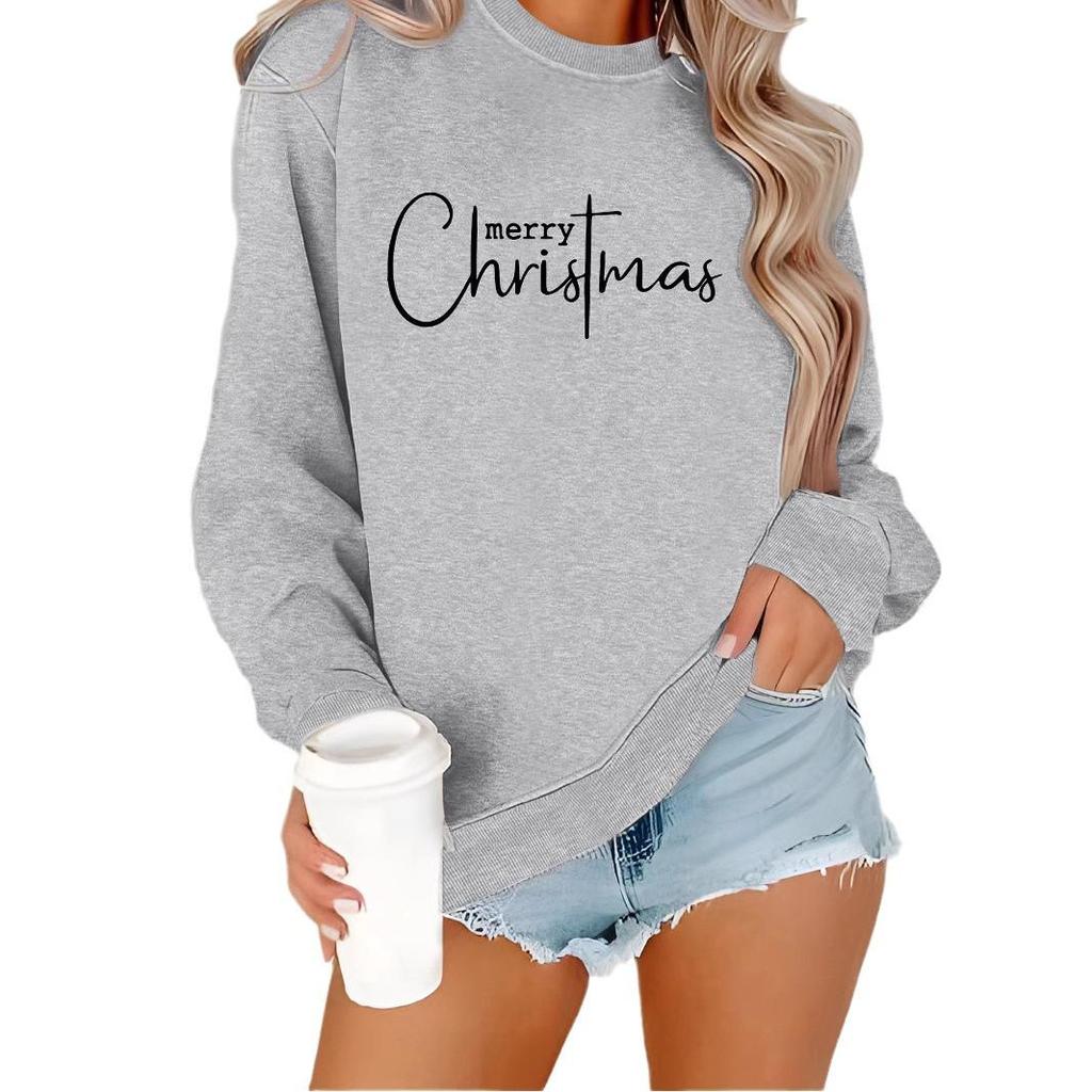 Women's Christmas Print Long-Sleeve Round Neck Pullover Sweater