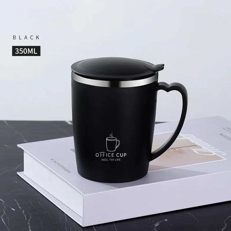 304 Stainless Steel Thermal Double Wall Coffee Cup Heat Insulation Anti-fall Thermos Mug with Cover and Handle Leak-Proof Cups