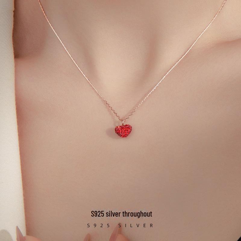 Banyan Tree S925 Silver Red Heart Pendant Valentine's Clavicle Necklace for Women