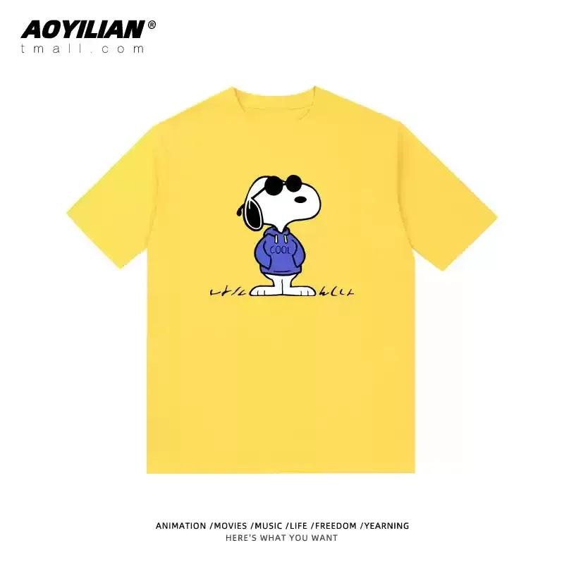 Snoopy Tshirt Charlie Brown coshort sleeve anime cartoon men and women 100 cotton loose street fashion brand short sleeve