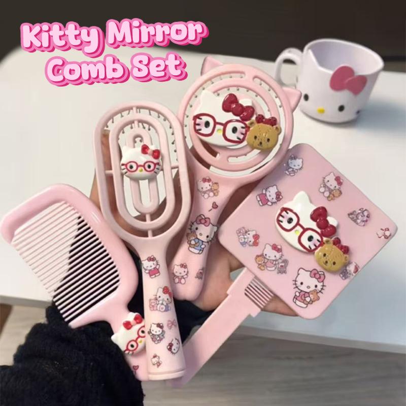 Sanrio Hello Kitty Мультяшная расческа Зеркало-расческа с экстрактом Полая массажная расческа Расческа для пушистости волос с ручкой