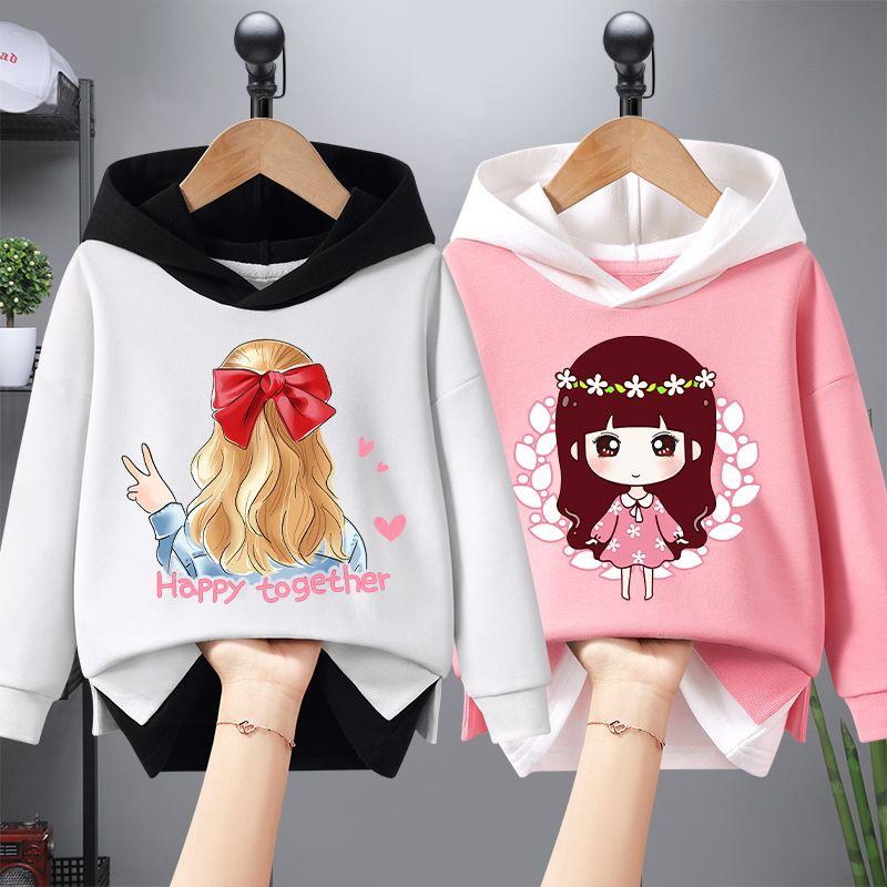 Свитер для девочек, весенние и осенние топы с капюшоном, новинка 2023 года, искусственная одежда из двух предметов для девочек среднего и старшего возраста, темпераментная детская осенняя одежда