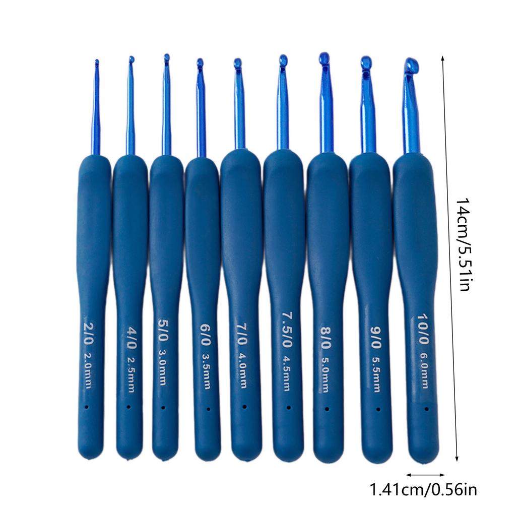 9Pcs Ergonomic Handle Crochet Hook 2MM-6MM Ergonomic Crochet Needle Long Handle Crochet Hook for Beginner Hobbyist