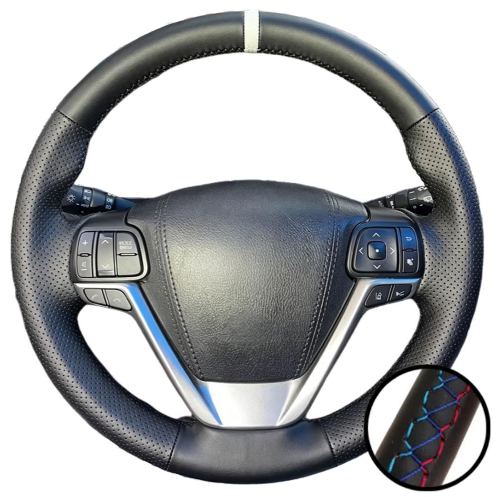 Hand Stitched Black Perforated Microfiber Leather 2014- Sienna 2015- Steering Wheel Cover For Toyota Highlander