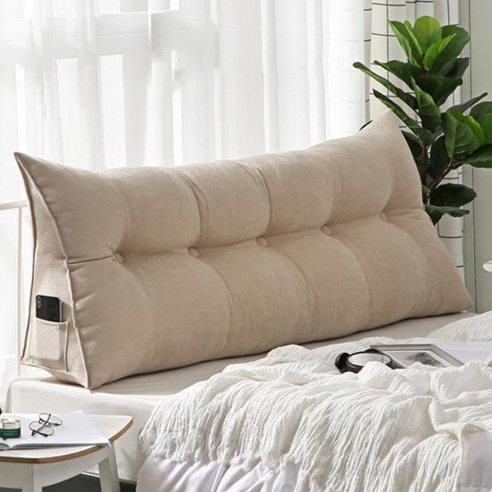 Прикроватная треугольная подушка-подголовник, подушка для поддержки спины, подушка-валик для тахты со съемным чехлом, с боковым карманом