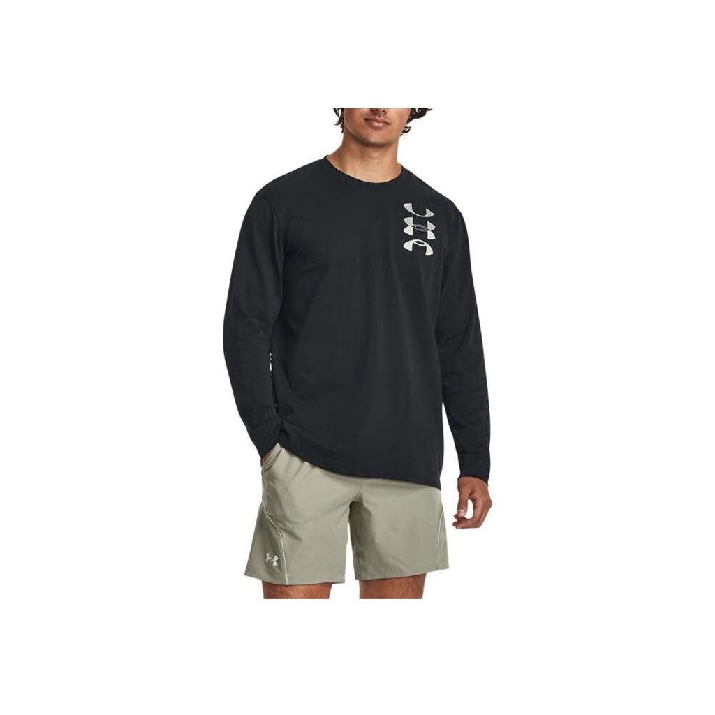 Under Armour Anywhere Back Logo Graphic Print Training Long Sleeve T-Shirt Men Tops Black 1381044-001