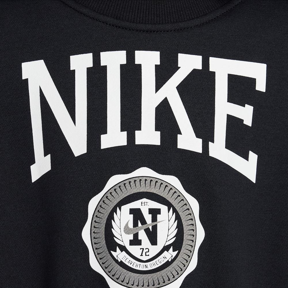 Nike Sportswear Club Fashion Crew Neck Pullover Long Sleeve Simple Versatile Kids Tops Black White HJ3373-010