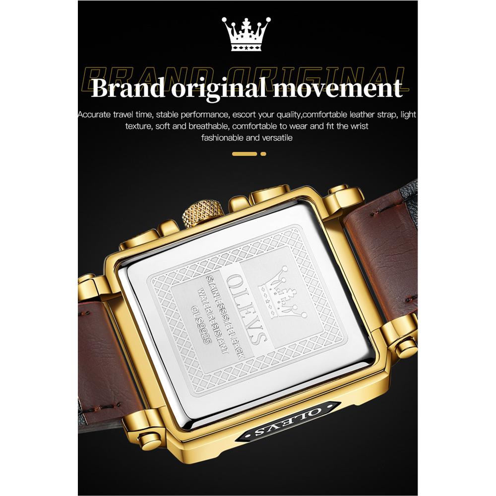 OLEVS 9925 With Gift Box Top Watch Square Multifunction Sports Quartz Watch Luminous Men's Watch