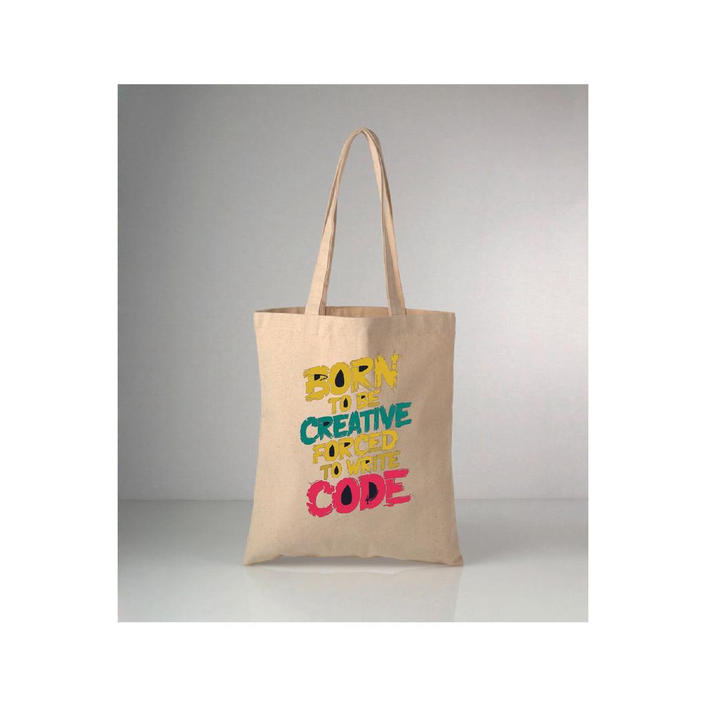 Сумка на плечо из необработанной ткани с принтом Born Code 35x40