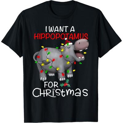 Я хочу бегемота на Рождество Xmas Hippo для ребенка Женская футболка(4)