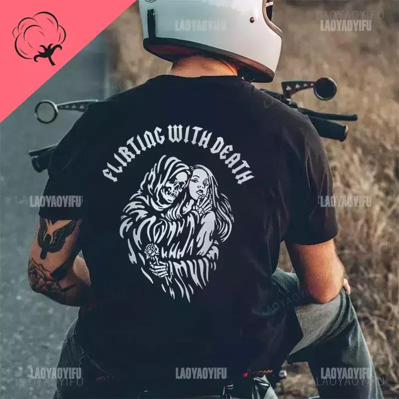 Готические футболки Harajuku Biker Skull Graphic T Shirts Men Fashion Trend Short Sleeve Tops Dark Punk Skulls Retro T Shirt Male Oversize Tee