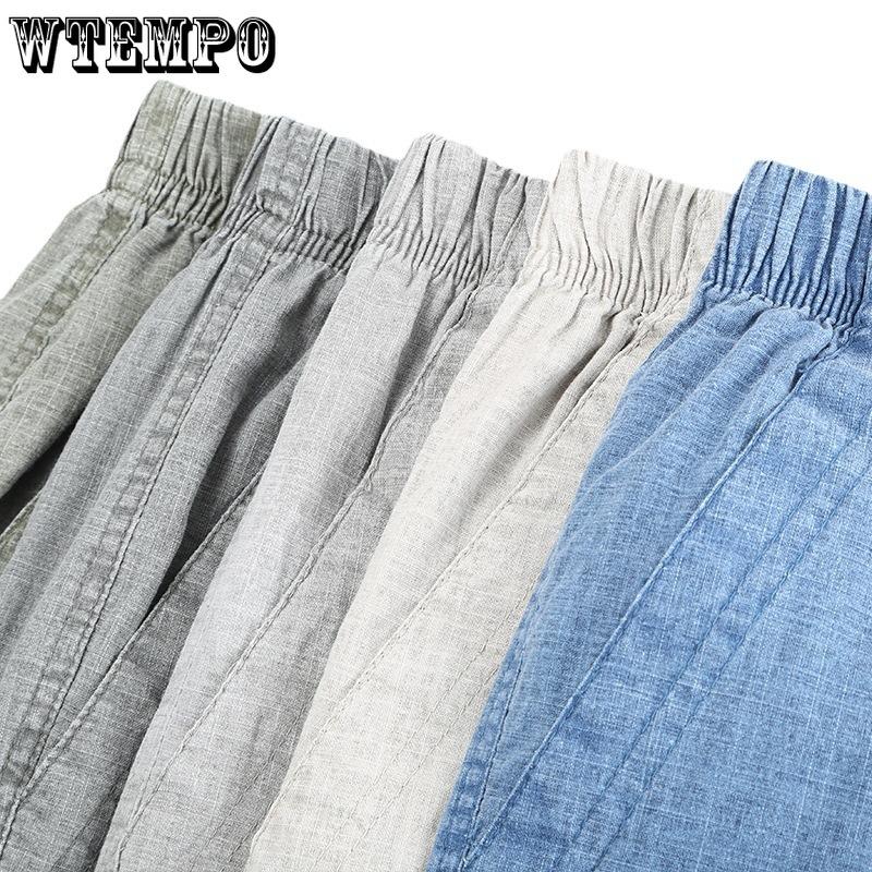 Большие размеры осень-лето повседневные брюки из натурального хлопка и льна с высокой талией большого размера льняные дышащие свободные мужские брюки