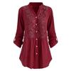 Женская модная свободная повседневная рубашка больших размеров с кружевным v-образным вырезом на пуговицах и длинным рукавом