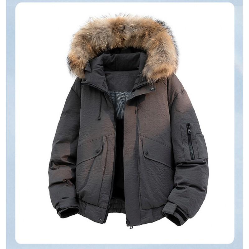Unisex Winter Down Jacket With Detachable Faux Fur Collar 85-90% White Duck Windproof Thick Outdoor Parka