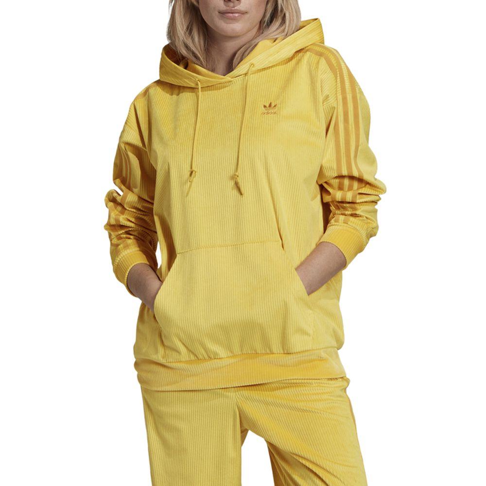 adidas Оригинальная однотонная повседневная толстовка с капюшоном и длинными рукавами для женщин, цвет желтый GU0809