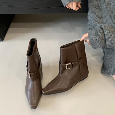 Версия из коровьей кожи, новые осенне-зимние ботильоны с квадратным носком и пряжкой на ремне, на плоской подошве, женские ботильоны из замши, на толстом каблуке, на среднем каблуке, короткие ботильоны