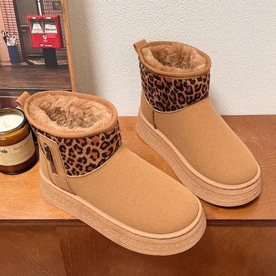 Lucyever Леопардовый принт Искусственная замша Зимние ботинки Женские Противоскользящие Утепленные Плюшевые Зимние Ботильоны на Платформе Женские