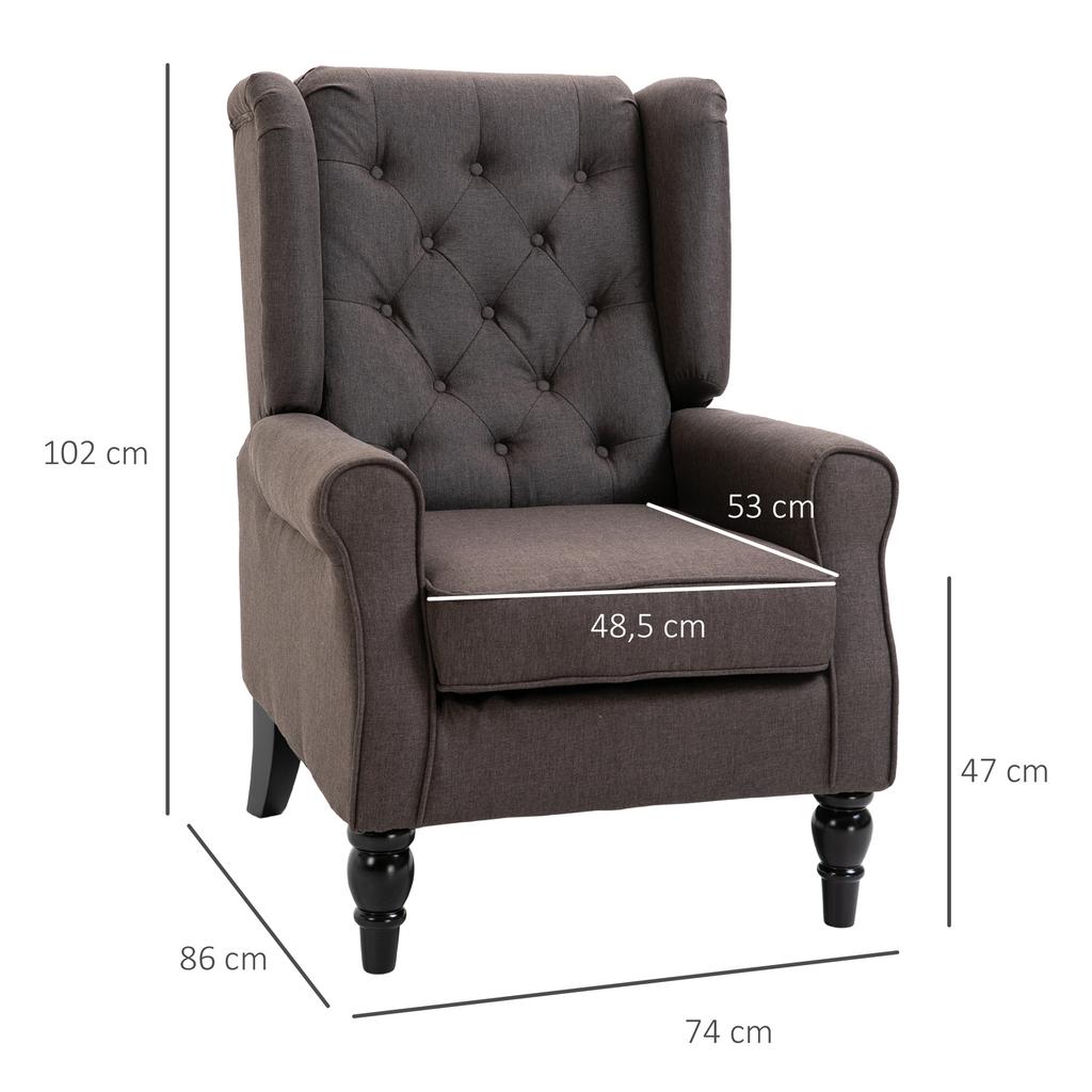 Armchair Wing Chair with Armrests, Lounge Chair with Cushion, Tufting, High Backrest Armchair with Wooden Legs, Recliner for Living Room, Bedroom