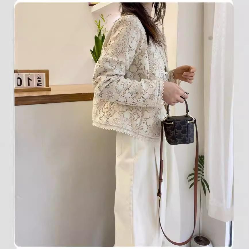 Lace Hook Flower Short Coat Women's Long Sleeved Spring Autumn Clothing Thin Cut Hollow Top