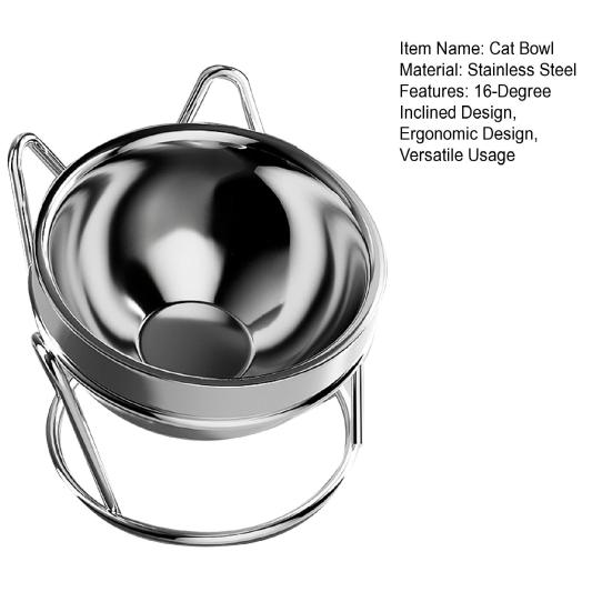 Приподнятая наклонная миска для кошек из нержавеющей стали 304, миска для кормления кошек с защитой от рвоты, приподнятая, дизайн с гладким краем, инструмент для корма для домашних животных