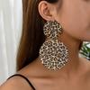 Large and Small Circular Leopard Print Metal Earrings