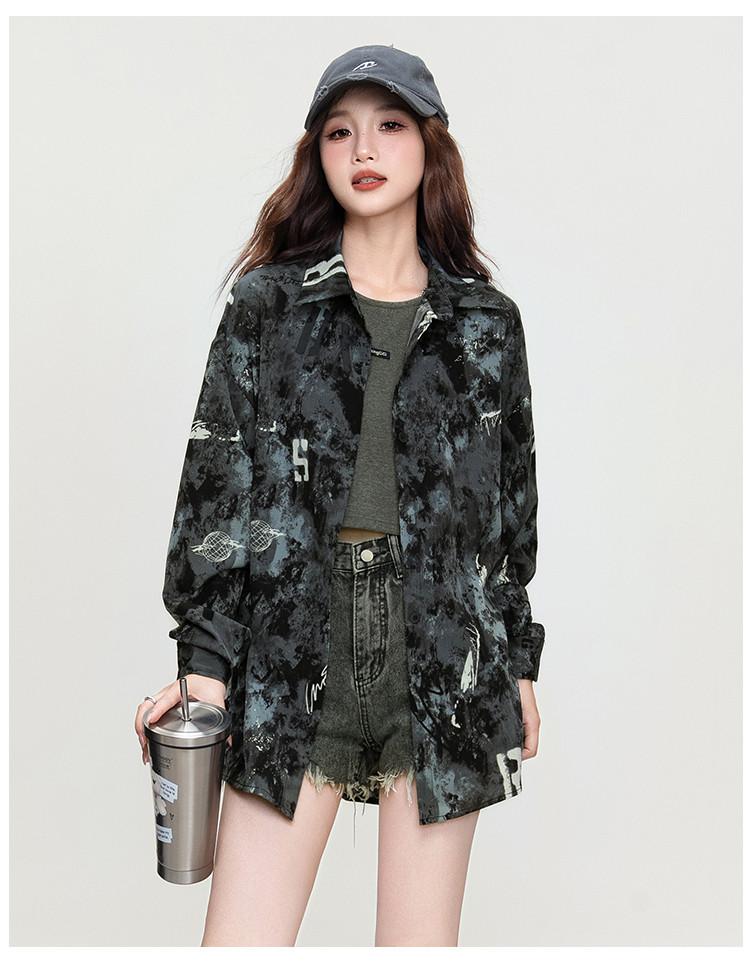 [American Retro] 2025 Autumn Lazy Style Tie Dyeing Loose Casual Shirt for Women