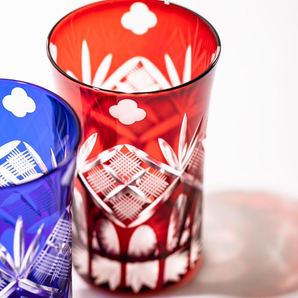 Официальный стакан Kobo Direct Edo Kiriko Yotsuba Genroku с гербом в деревянной коробке, сделано в Японии [распродажа Taimuro] (красный) ТБ90619-4Р