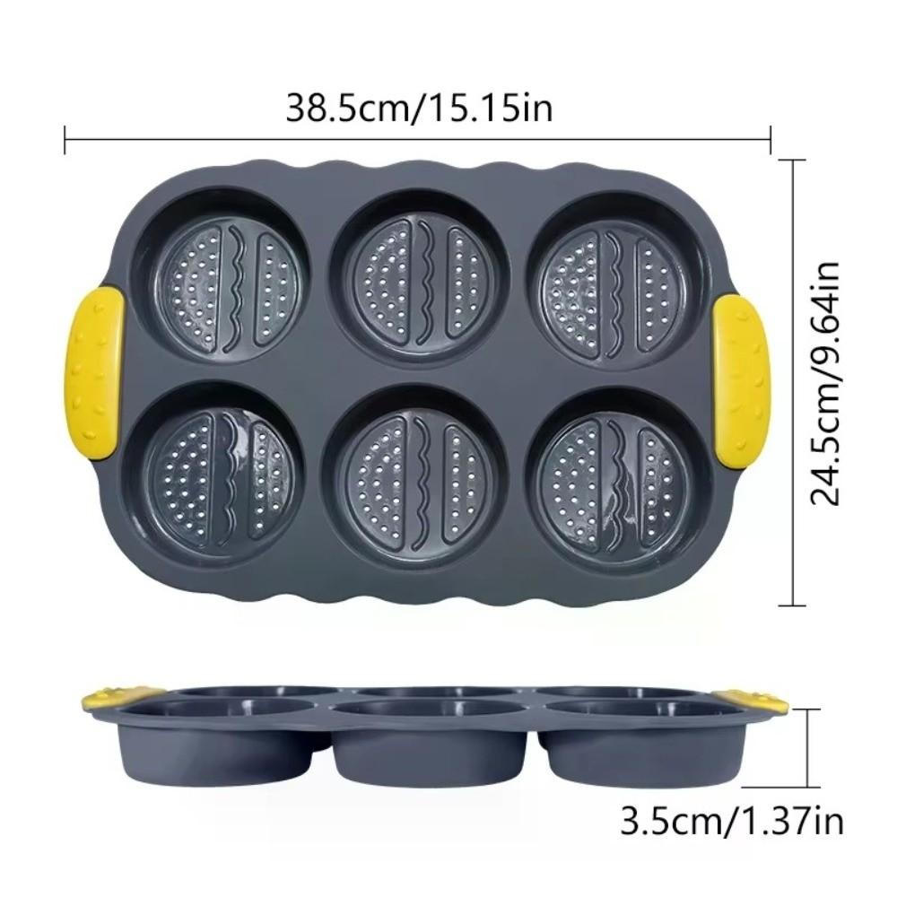 Heat Resistant Hamburger Bun Mold 6 Cavity Burger Bun Maker Soft Bread Loaf Pan Kitchen Use