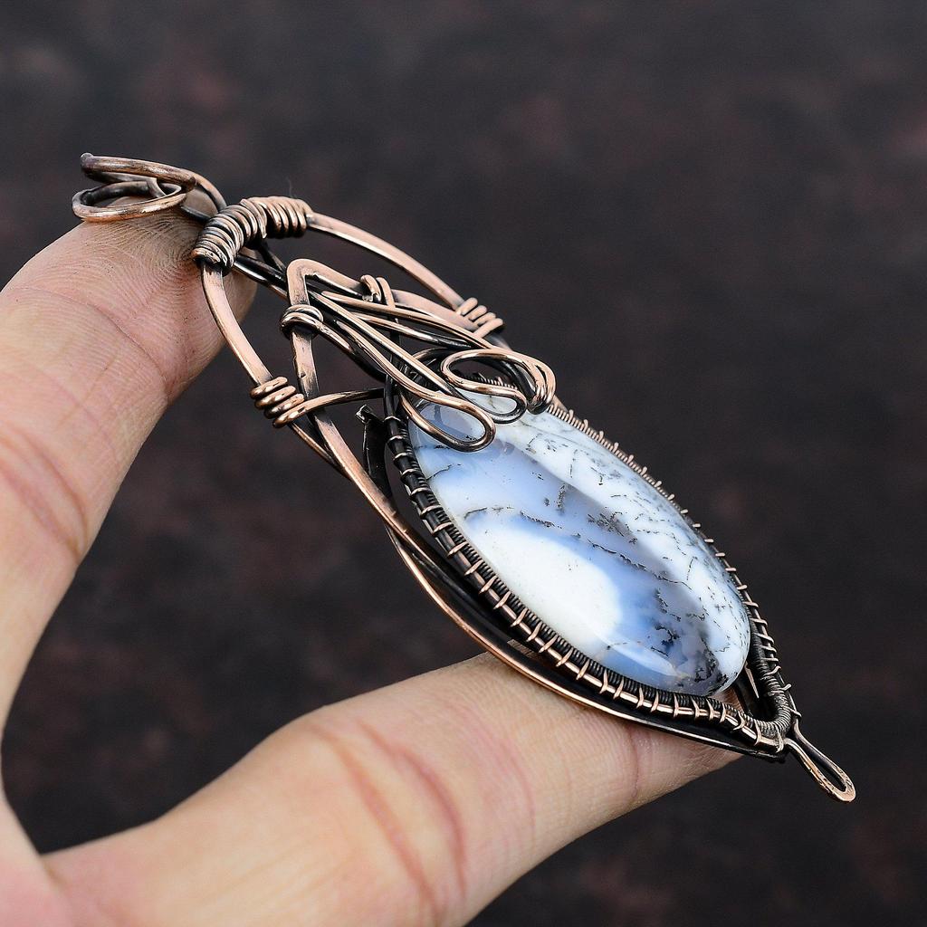 Dendrite Opal Pendant Copper Wire Wrapped Pendant Gemstone Pendant Handmade Copper Jewelry Brand New Pendant Wire Wrap Jewelry Gift For Her