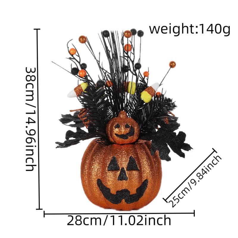Halloween Pumpkin Planter Decor With Stem Insert Plastic Scary Ornament Party Tabletop Or Outdoor Display