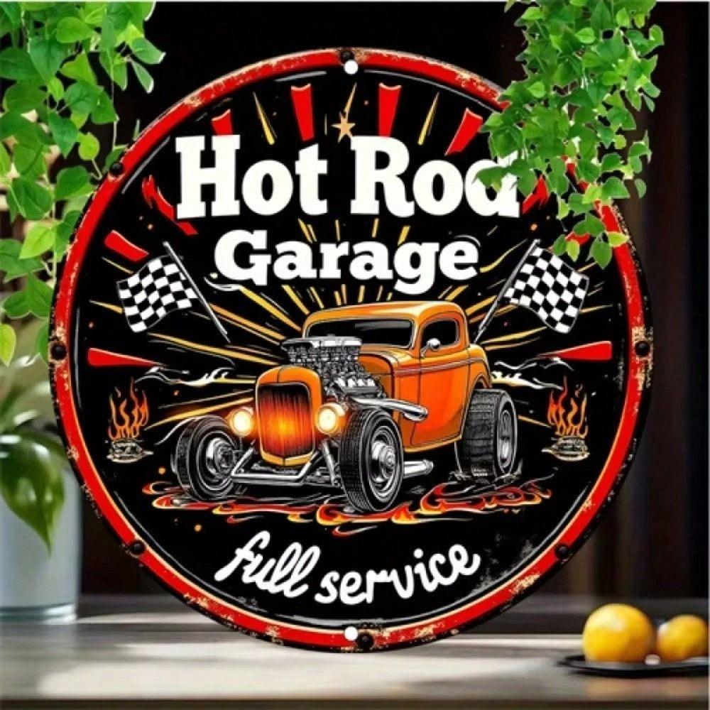 Винтажный металлический настенный декор Hot Rod, круглая алюминиевая табличка 20 см для домашнего бара, кафе