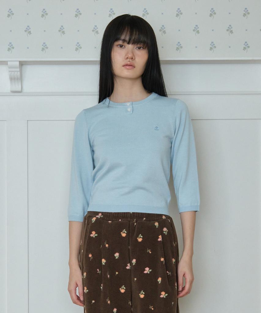 TTUDEMENT Daily 3/4 Sleeve Knit Top_Light Blue