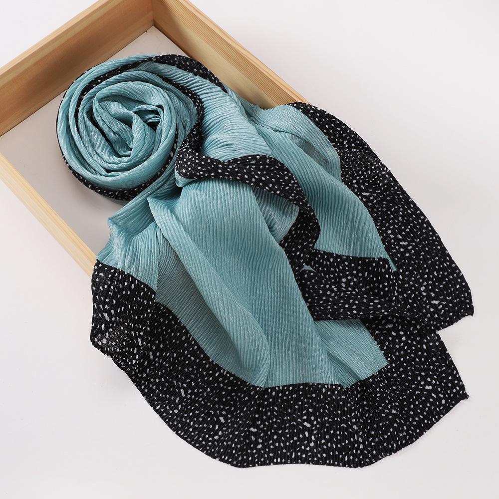 New Women's Bag Head Printed Yarn Scarf, Malaysian Wrinkled Splicing Fashion Package Headscarf