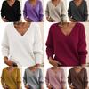 Женская мода, повседневный однотонный принт, осень-зима, свободные свитера с длинным рукавом и v-образным вырезом