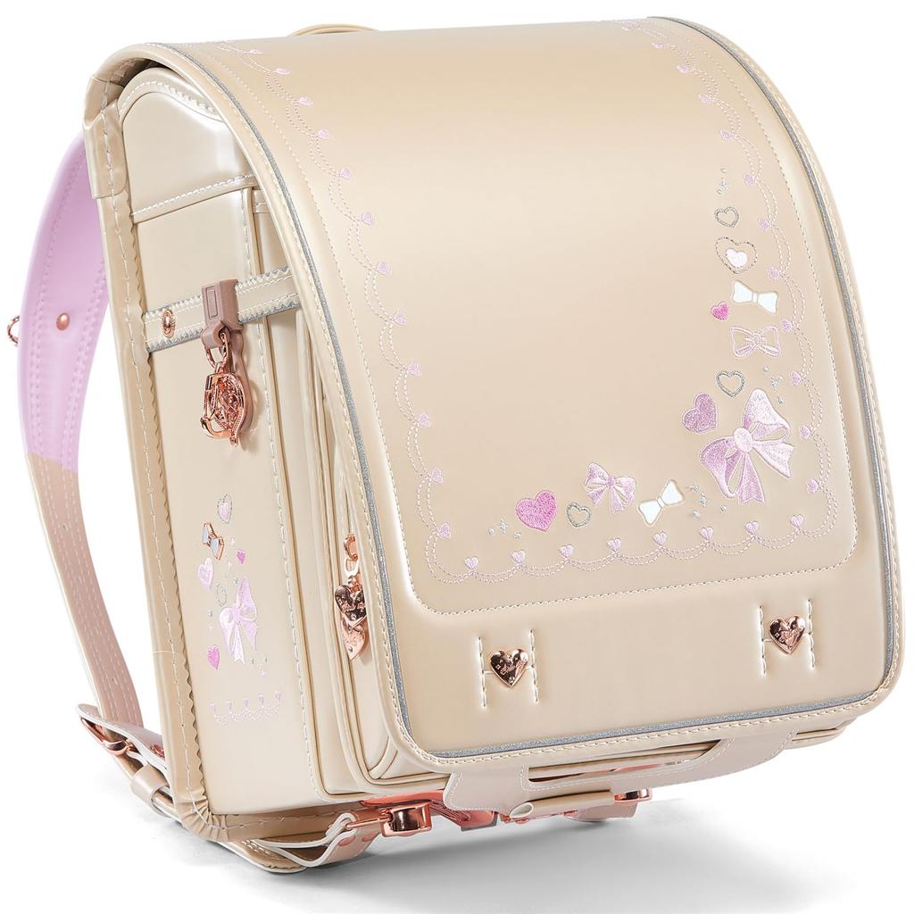 Ранец Coulomb из премиальной искусственной кожи и с жемчужным бантом-сердцем, прозрачный рюкзак для обуви и другие бонусы для девочек, ткань, замок в одно касание, &