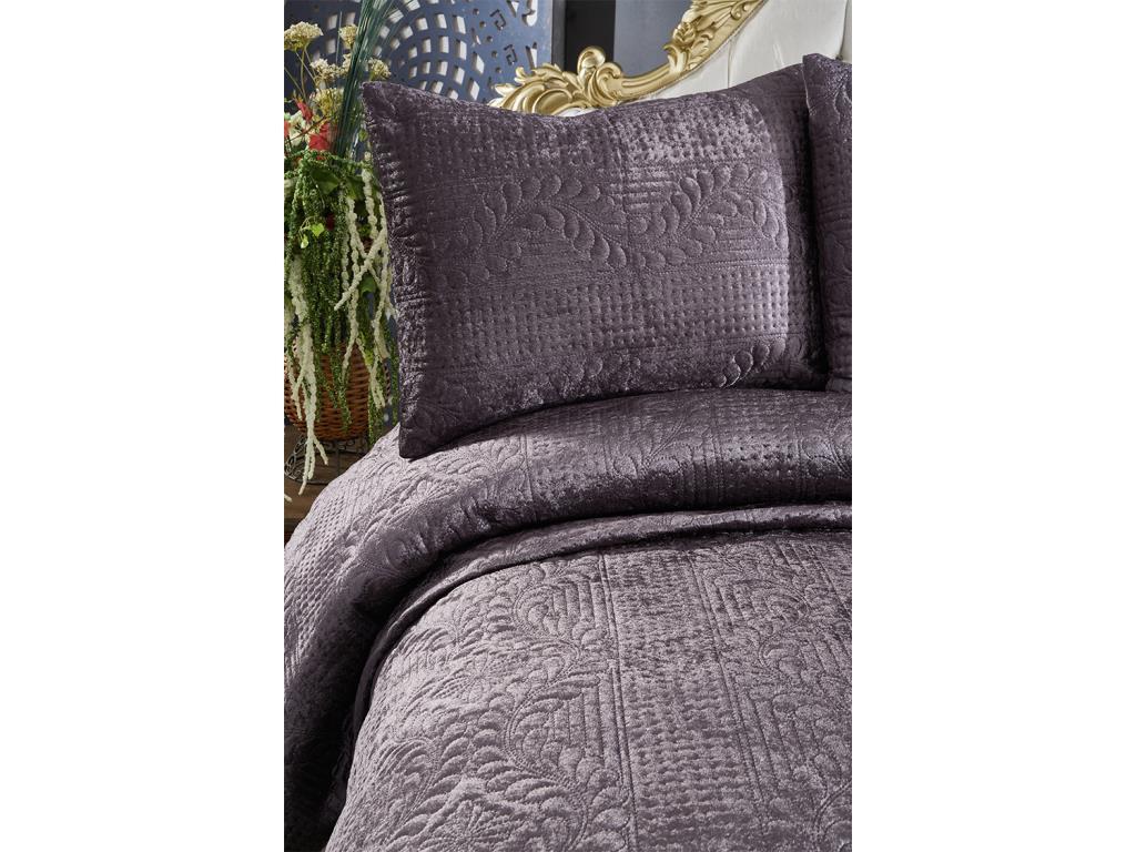 Velica Velvet Комплект постельного белья 3шт, Покрывало 250x260, Наволочка 50x70, Двойной размер, Queen, Антрацит