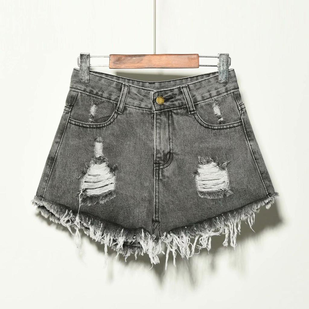 Korean High Waist Plus Size Raw Edge Denim Shorts for Women - Ripped, Slimming, Wide Leg A-Line Style
