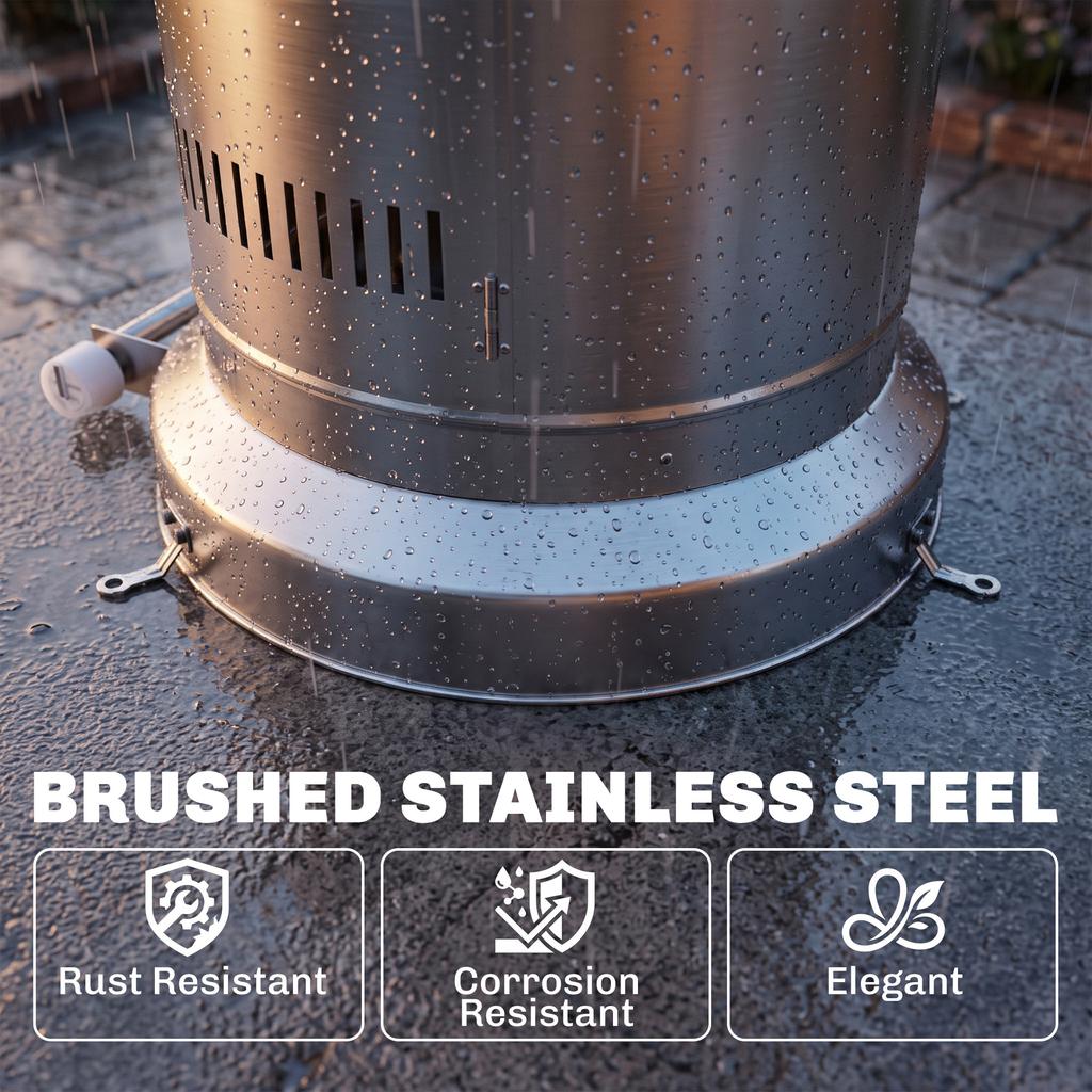 Gas Patio Heater, 13 kW Stainless Steel Portable Propane Outdoor Heater with Pulse Ignition, Tip-over Protection, Silver