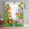 Jungle Forest Animal Cartoon Giraffe Lion Zebra Sheer Curtains for Kids Girl Bedroom Living Room Window Valance Kitchen Decor