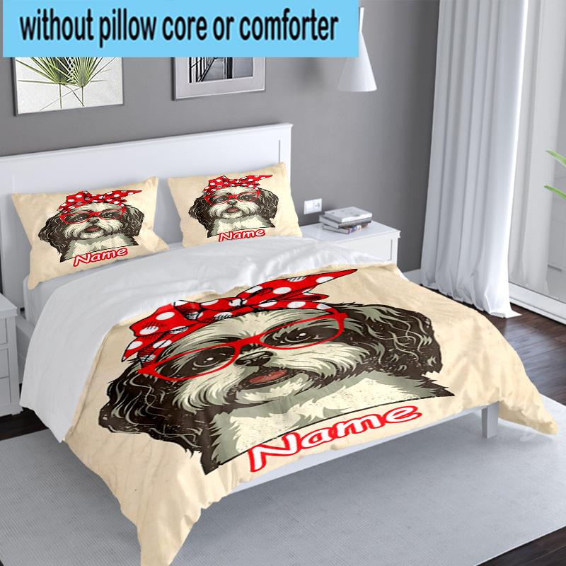 Custom Name 3PCS Vintage Dog Portrait Art Bedding Set Including 1pc Duvet Cover And 2pcs Pillowcases for Bedroom, Dormitory Gift Home Decor