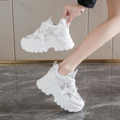 Модные дышащие сетчатые кроссовки на массивной подошве для женщин 2025 Весенняя мода Белые кроссовки на платформе Женские удобные кроссовки на толстой подошве для ходьбы
