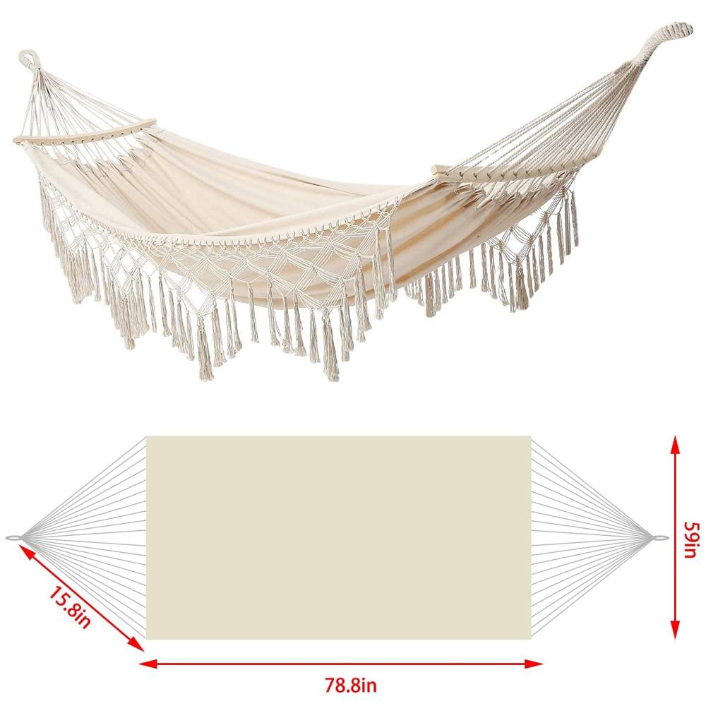 Double Macrame Hammock Two Person Swing Bed for Beach Yard Bedroom Patio