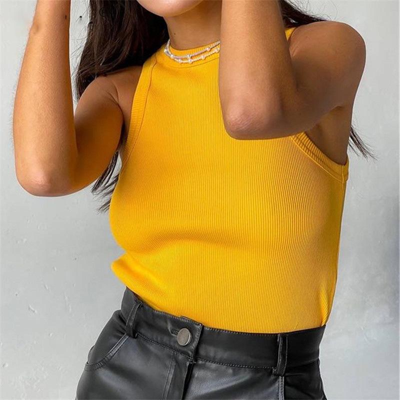 Вязаные топы в рубчик с вырезом, летние базовые рубашки, белый, черный, повседневный спортивный жилет с открытыми плечами, зеленый женский топ на бретелях