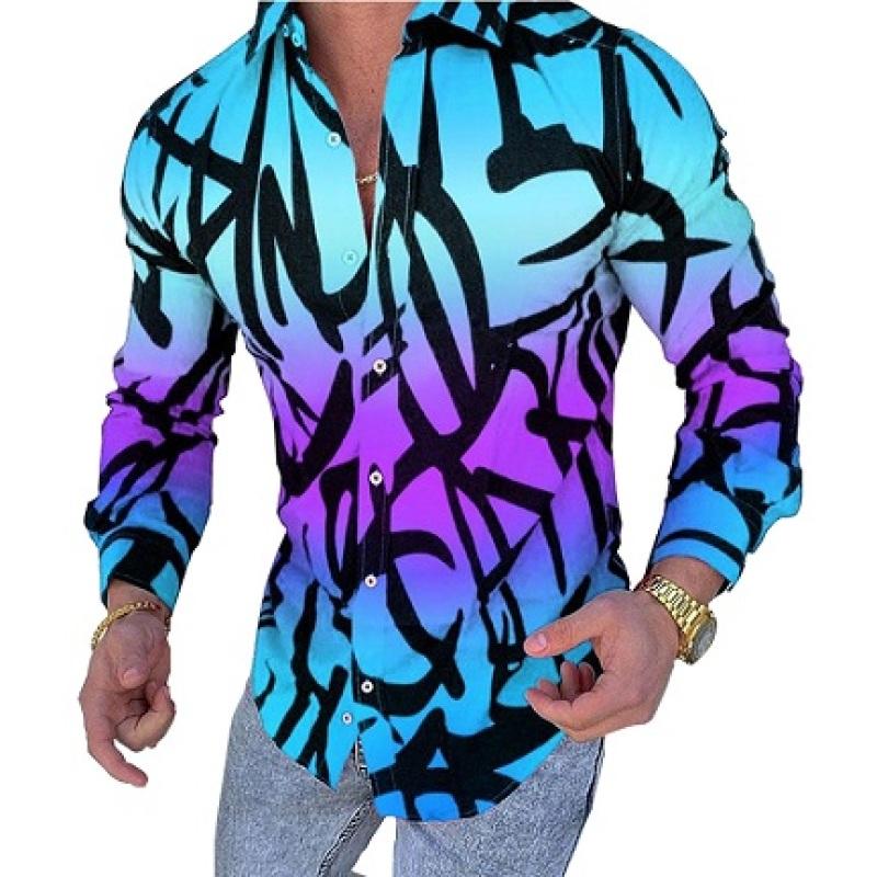 Casual Striped Print Color Trend Color Contrast Design Men's Long Sleeve Shirt