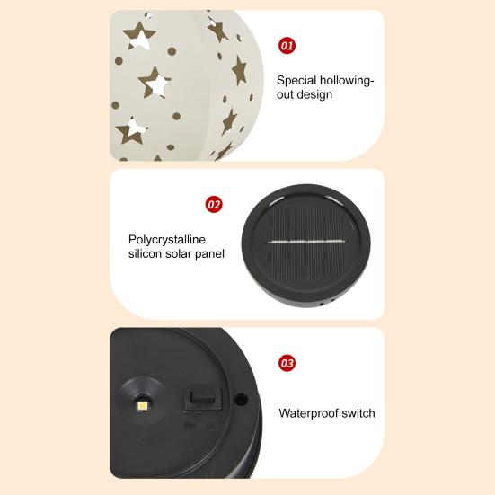 Уличный Звездный Солнечный Фонарь Водонепроницаемый Садовый Светильник со Звездным Полым Дизайном Теплое Светодиодное Свечение Солнечная Лампа для Двора Патио Веранды Газона Дорожки Украшение