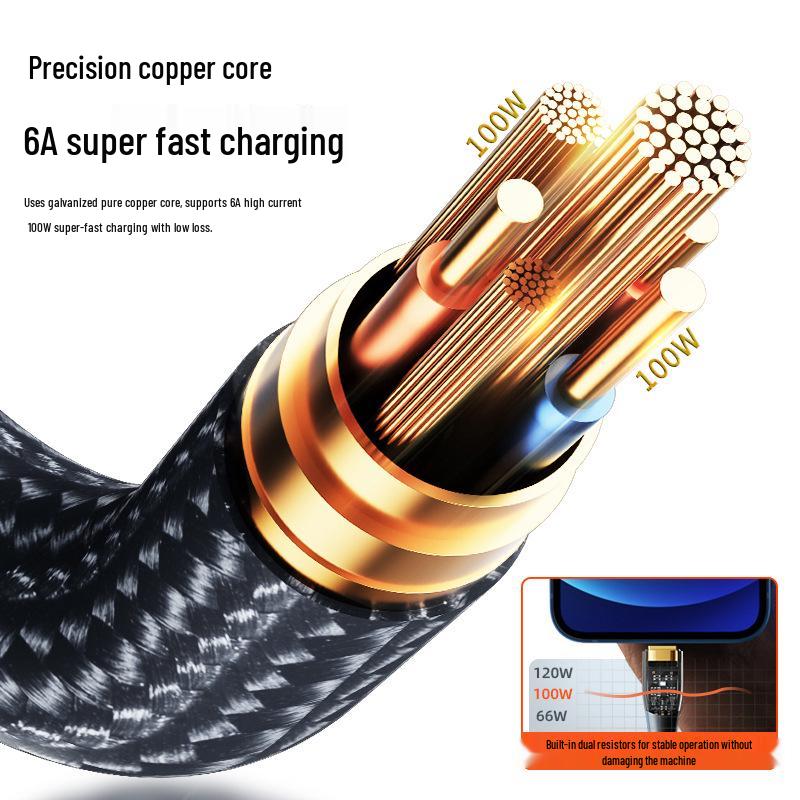 120 Вт Прозрачный Плетеный Кабель Super Fast Charging, Совместимый с Двойным Type-C и Apple PD, для Huawei, Трансграничный Стиль