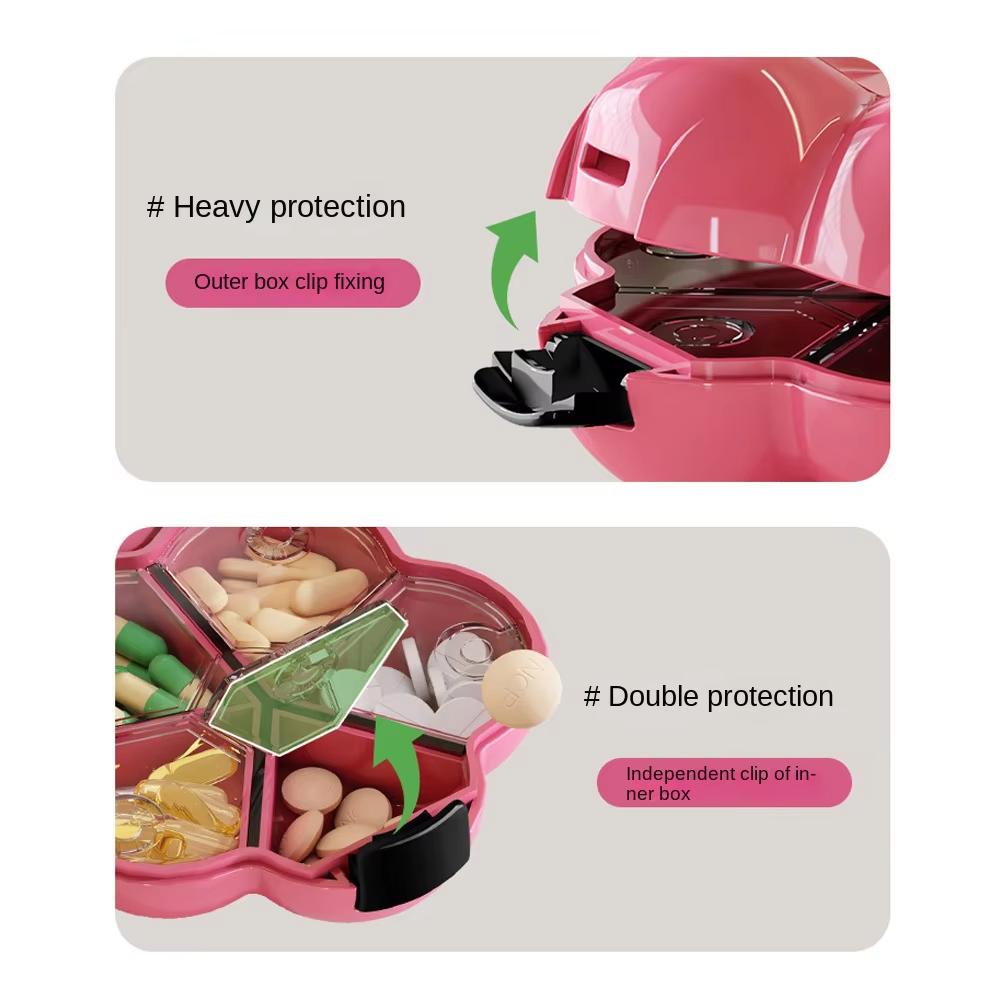 Flower Pill Case Portable 6 Grids Moisture Proof Pill Container Holder for Vitamins Cod Liver Oil Supplements Medication