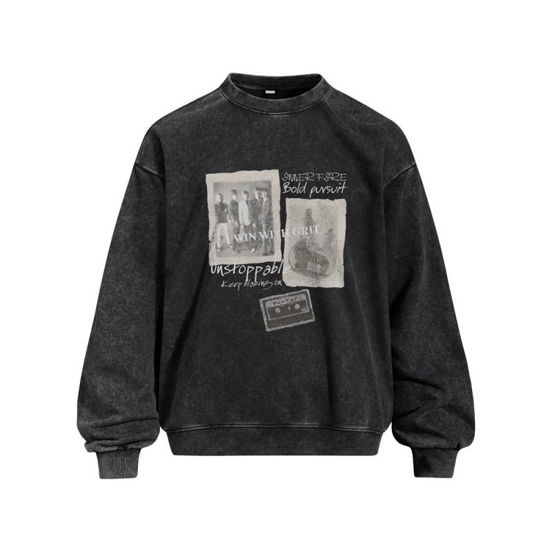 Mens Oversized Vintage Washed Cotton Blend Graphic Hoodie Streetwear Crewneck Sweatshirt Fall