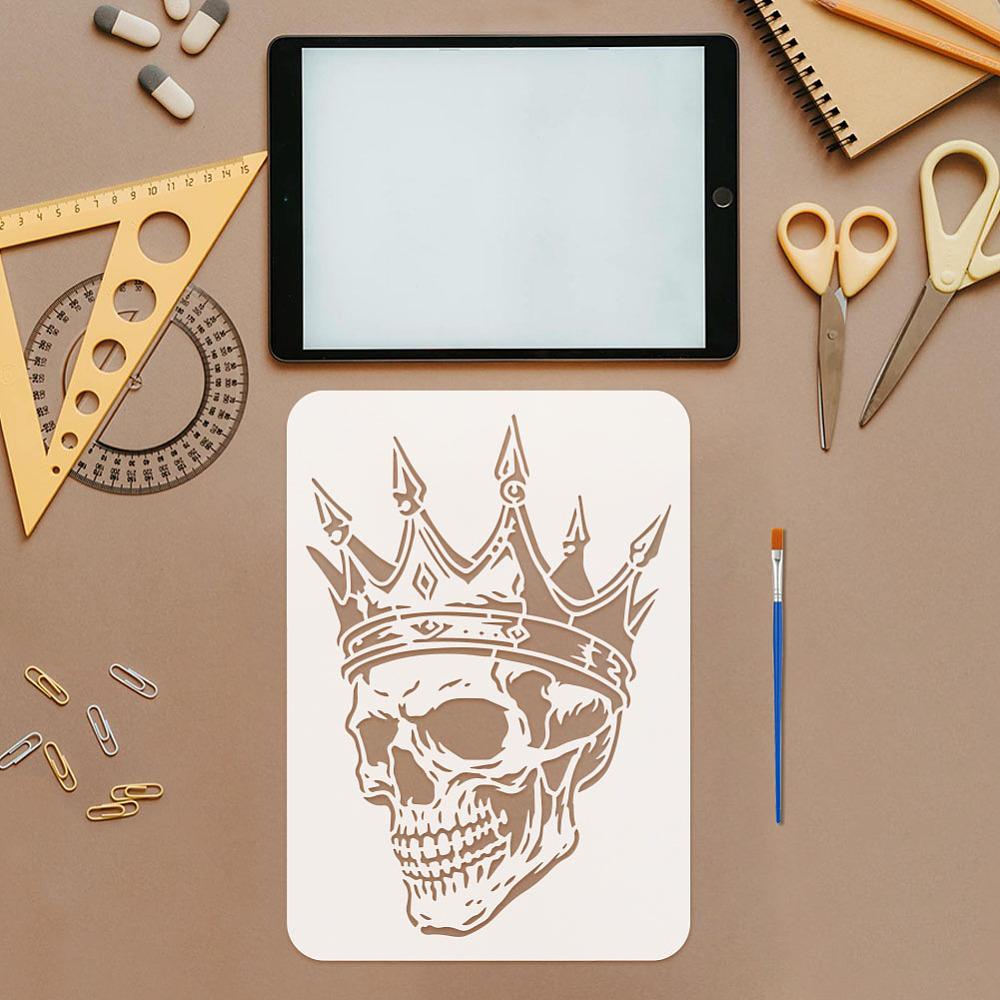 PET Hollow Out Drawing Painting Stencils, for DIY Scrapbook, Photo Album, Skull, 297x210mm